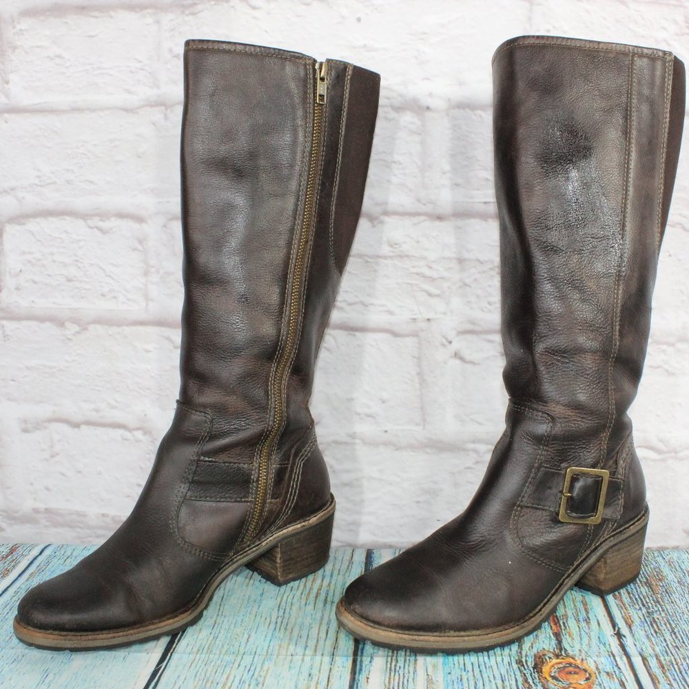 LL Bean Deerfield Brown Leather Side Zip Buckle Tall Boots Size 8.5 M(B) - Picture 2 of 10